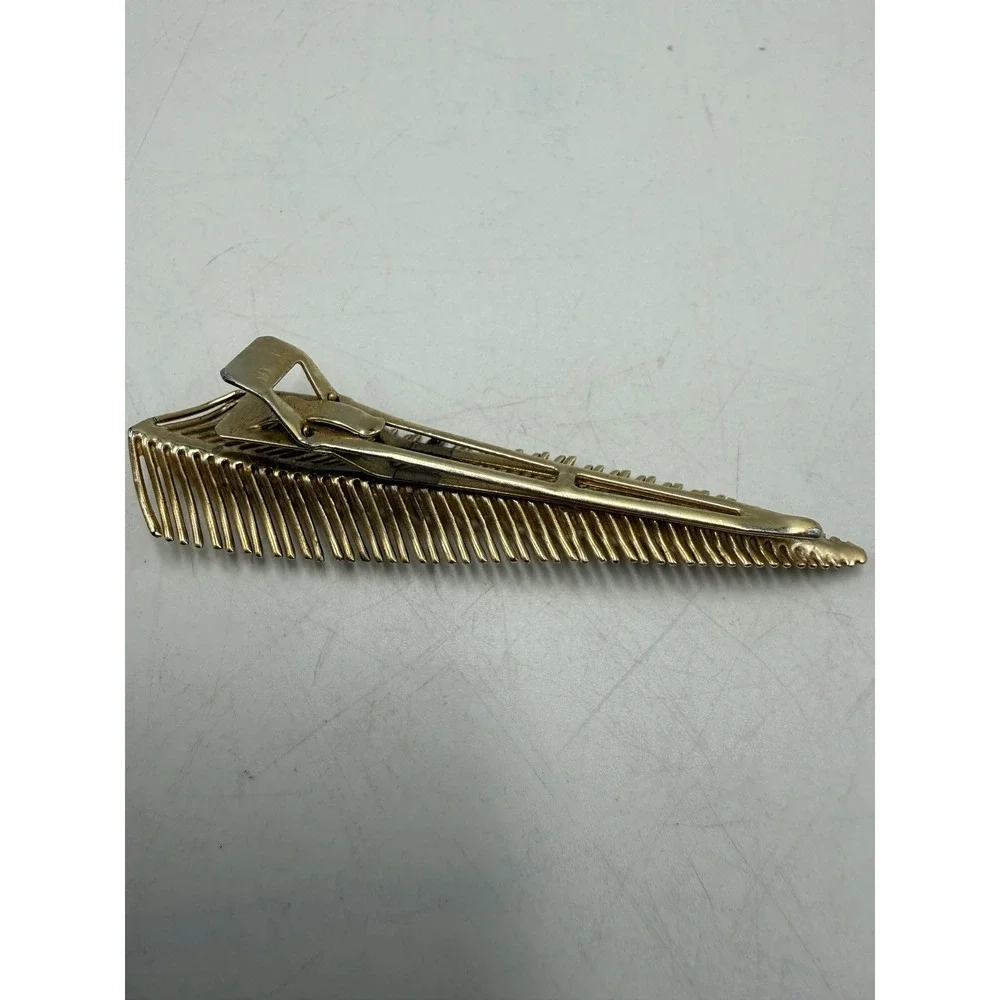 Vintage Gold Tone Faux Pearl Leaf Feather Hair Clip Alligator Pinch Slide 4 Inch
